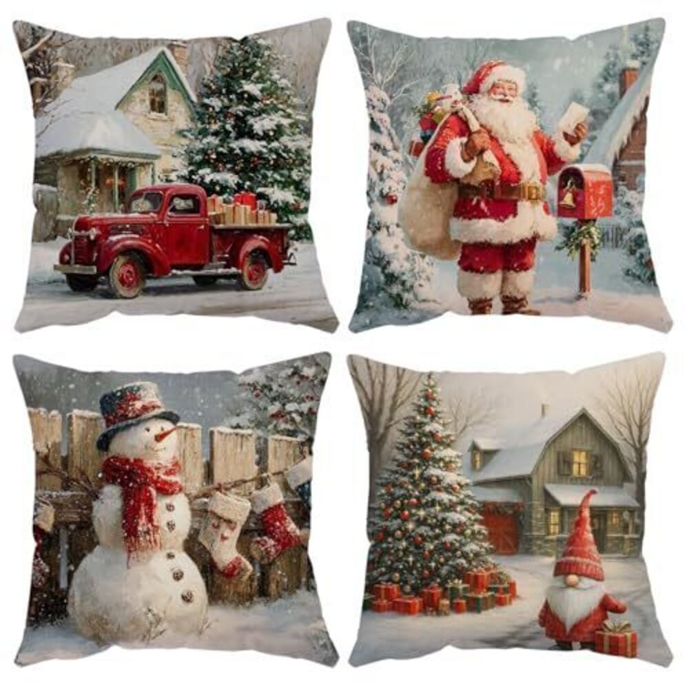 2895 Merry Christmas Pillow Covers 24x24 Set of 4 Velvet Xmas Winter